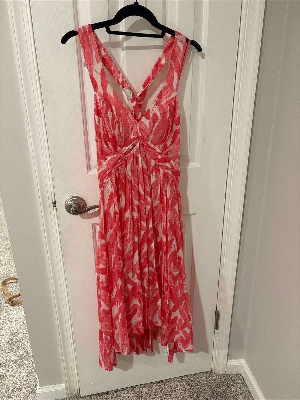 Sleeveless Coral Pink Print V-Neck Maxi Dress